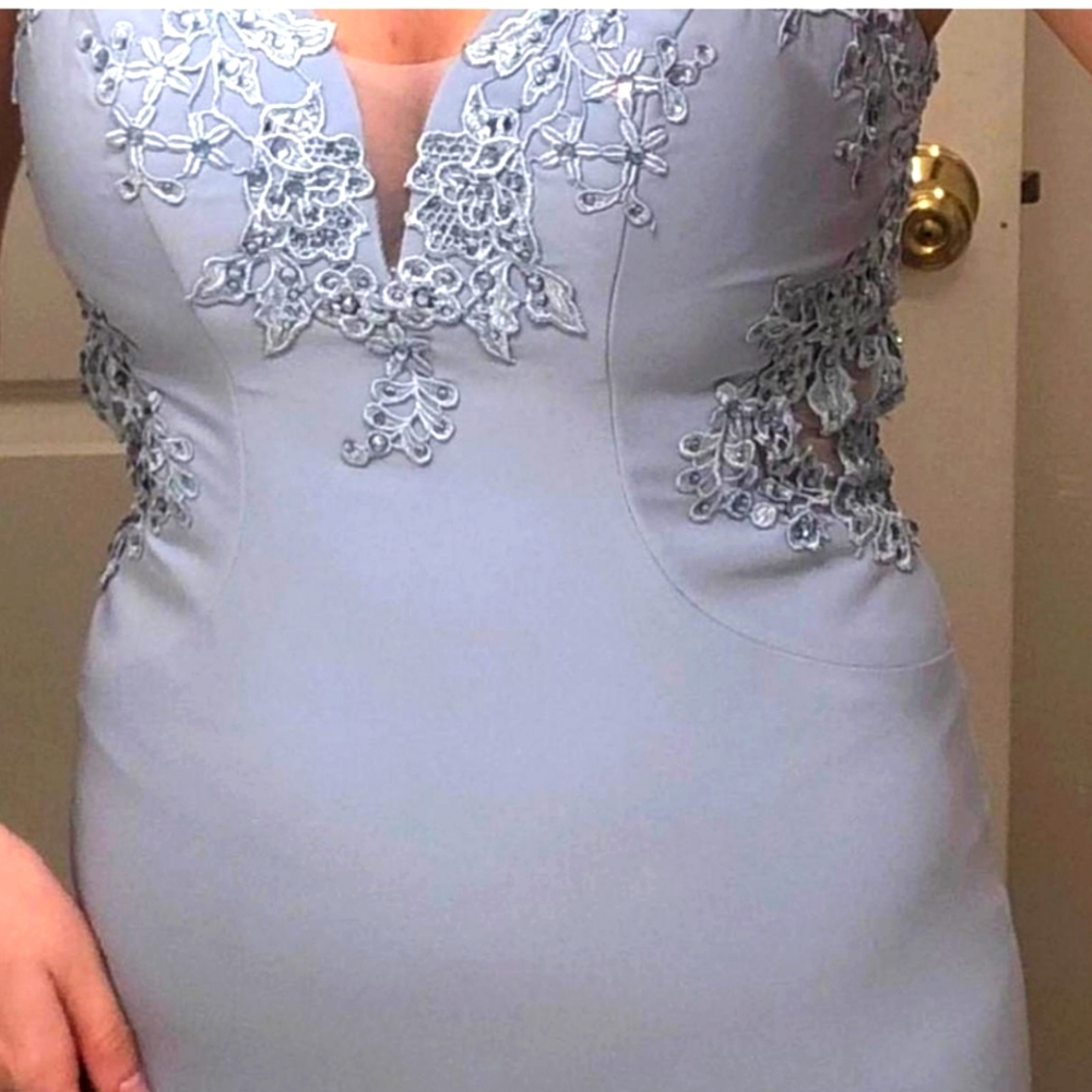 Faviana prom dress, lt. blue, size 0